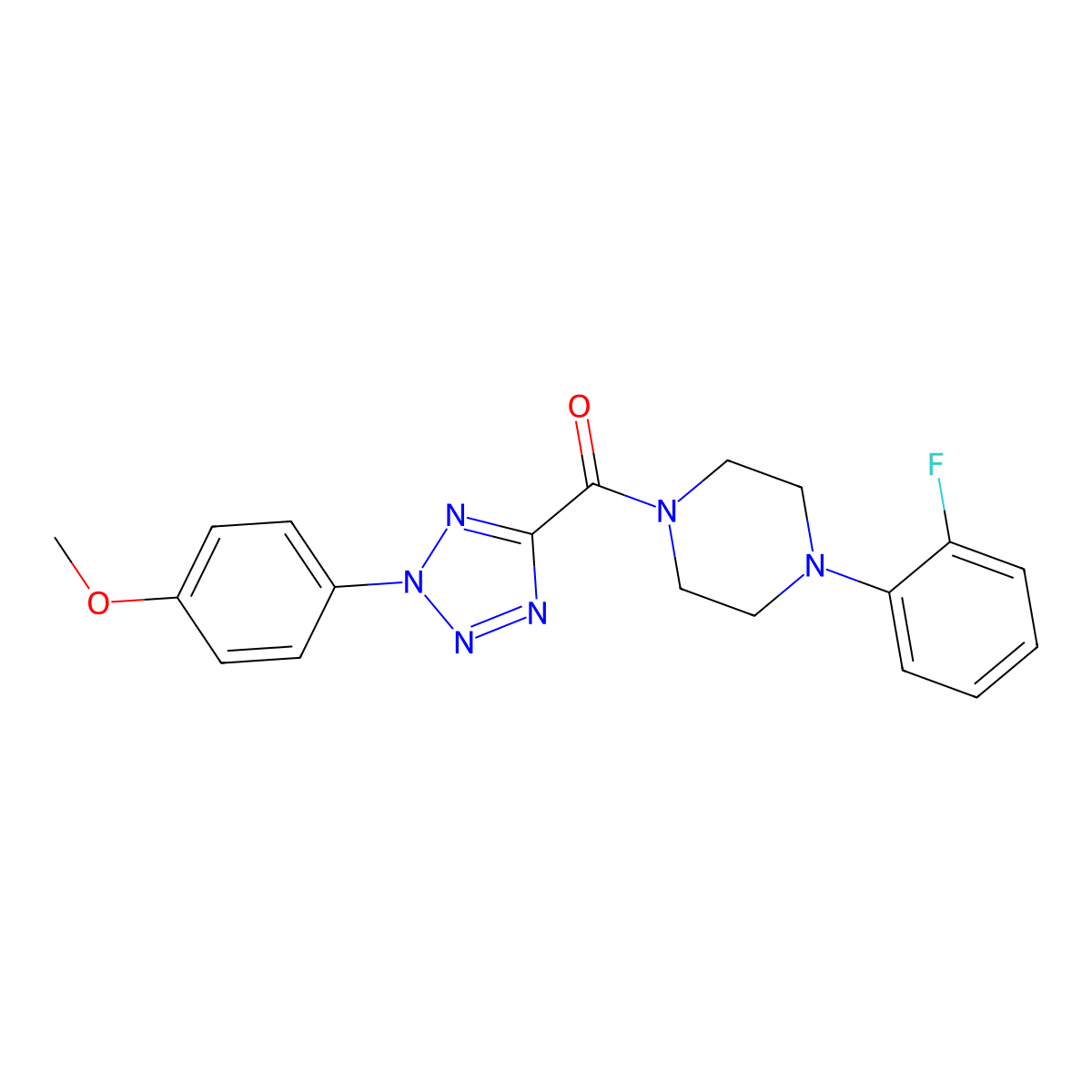 (4-(2-fluorophenyl)piperazin-1-yl)(2-(4-methoxyphenyl)-2H-tetrazol-5-yl)methanone molecular structure, CAS 1396791-42-6