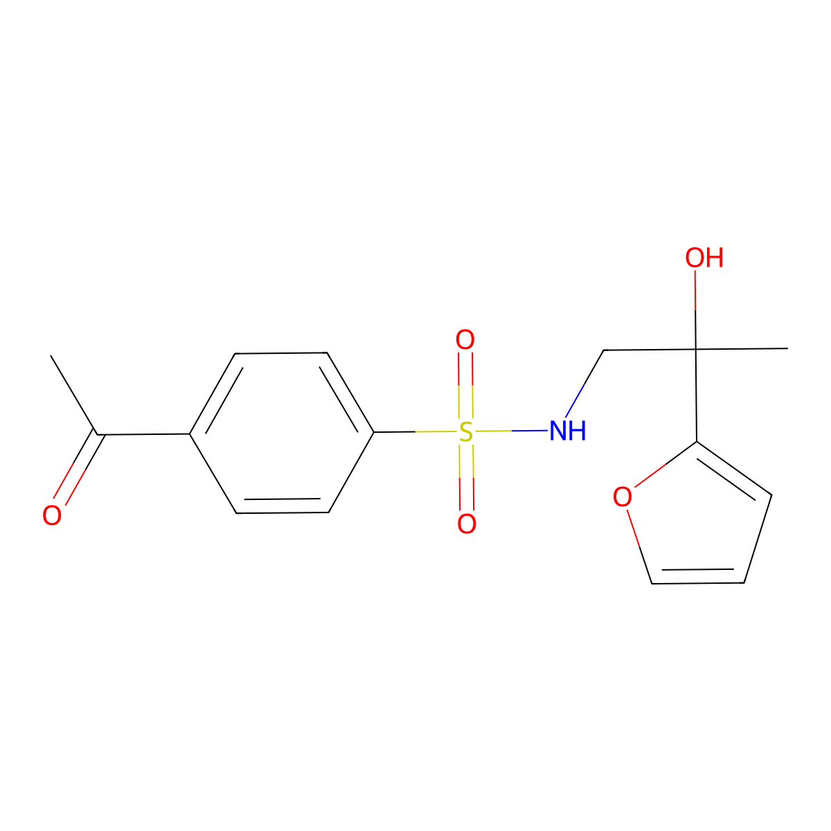 4-acetyl-N-(2-(furan-2-yl)-2-hydroxypropyl)benzenesulfonamide molecular structure, CAS 1396791-51-7