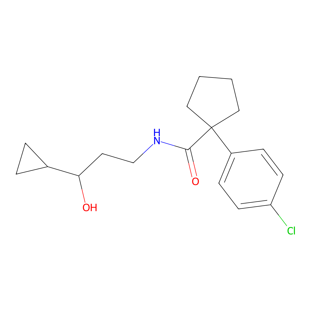 1-(4-chlorophenyl)-N-(3-cyclopropyl-3-hydroxypropyl)cyclopentanecarboxamide molecular structure, CAS 1396791-57-3