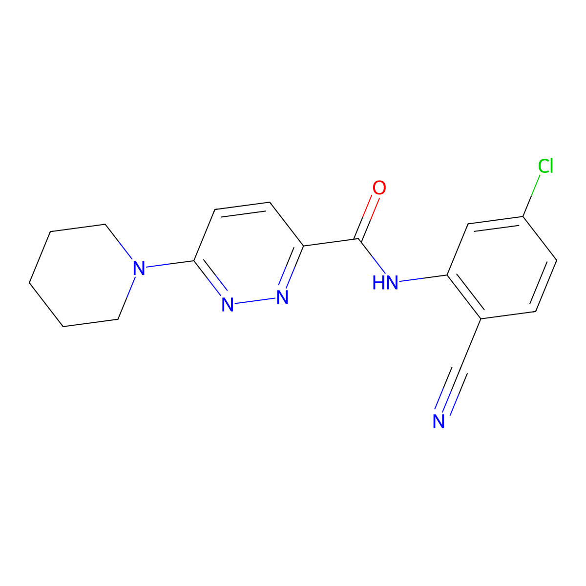 N-(5-chloro-2-cyanophenyl)-6-(piperidin-1-yl)pyridazine-3-carboxamide molecular structure, CAS 1396791-63-1