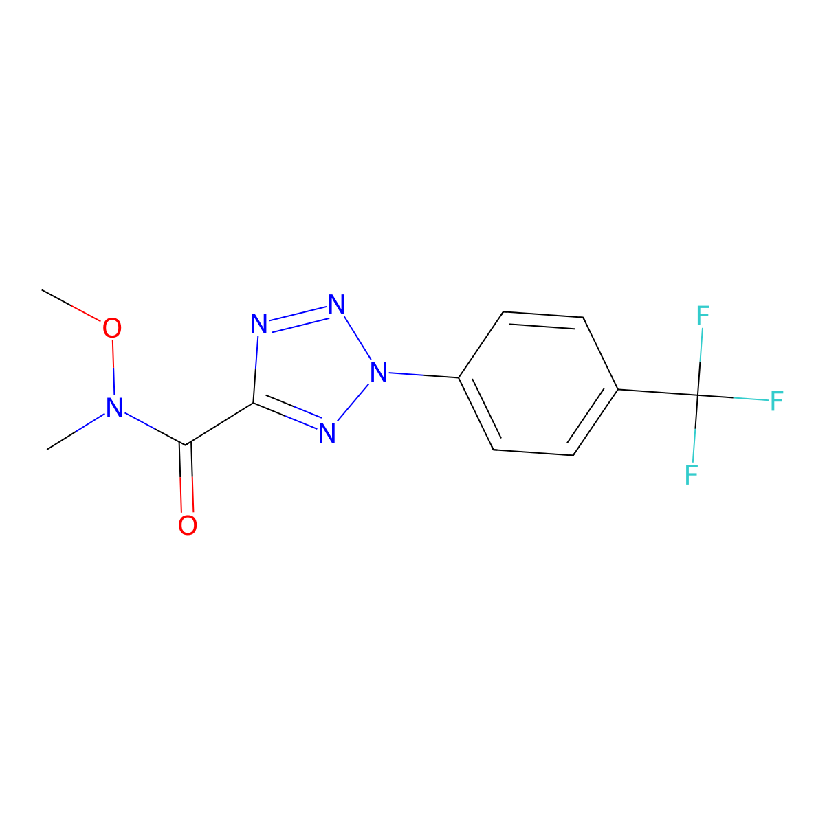 N-methoxy-N-methyl-2-(4-(trifluoromethyl)phenyl)-2H-tetrazole-5-carboxamide molecular structure, CAS 1396791-68-6