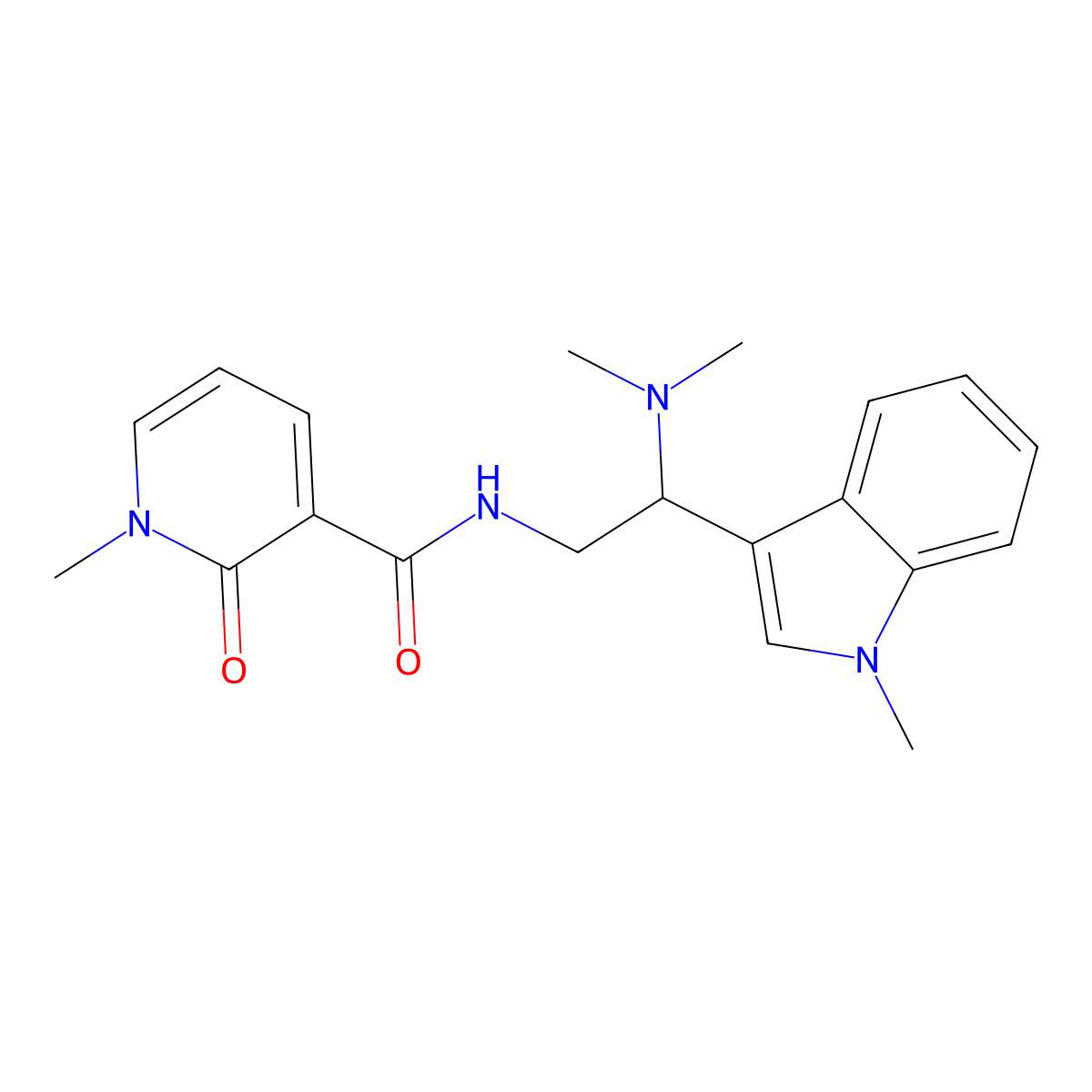N-[2-(dimethylamino)-2-(1-methyl-1H-indol-3-yl)ethyl]-1-methyl-2-oxo-1,2-dihydropyridine-3-carboxamide molecular structure, CAS 1396791-73-3
