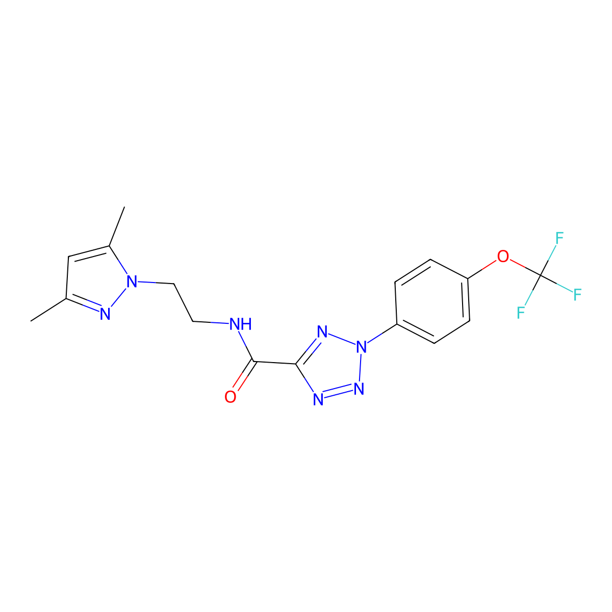 N-(2-(3,5-dimethyl-1H-pyrazol-1-yl)ethyl)-2-(4-(trifluoromethoxy)phenyl)-2H-tetrazole-5-carboxamide molecular structure, CAS 1396791-74-4