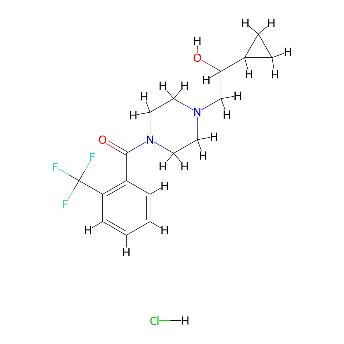(4-(2-Cyclopropyl-2-hydroxyethyl)piperazin-1-yl)(2-(trifluoromethyl)phenyl)methanone hydrochloride molecular structure, CAS 1396791-75-5