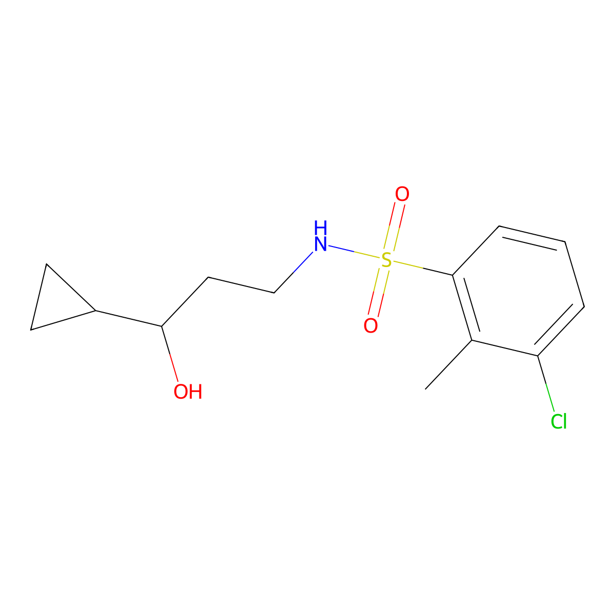 3-chloro-N-(3-cyclopropyl-3-hydroxypropyl)-2-methylbenzenesulfonamide molecular structure, CAS 1396791-77-7