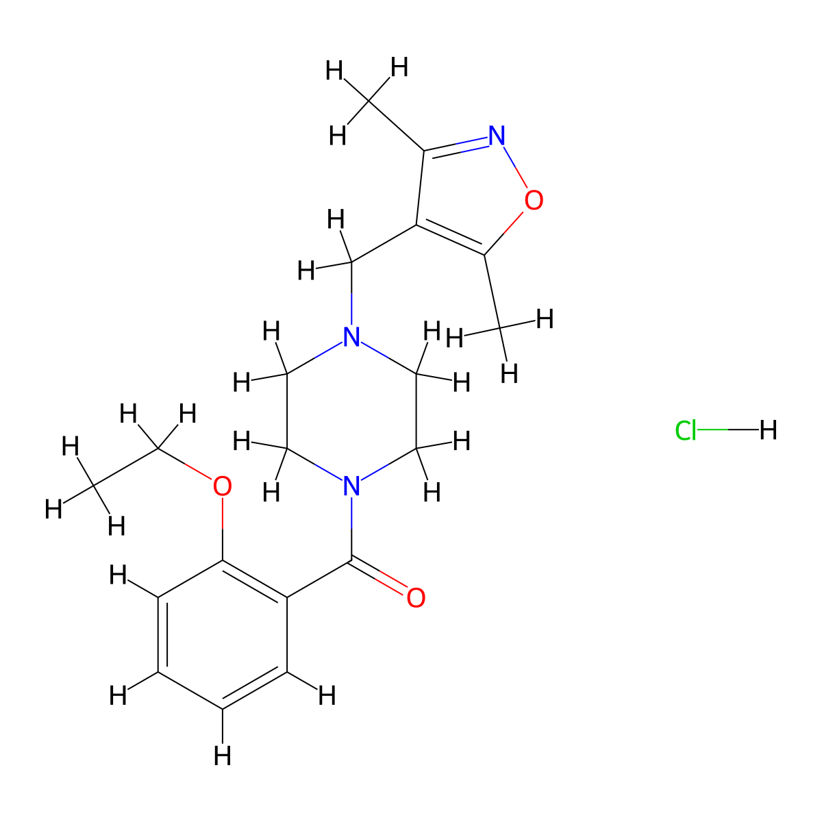 (4-((3,5-Dimethylisoxazol-4-yl)methyl)piperazin-1-yl)(2-ethoxyphenyl)methanone hydrochloride molecular structure, CAS 1396791-78-8
