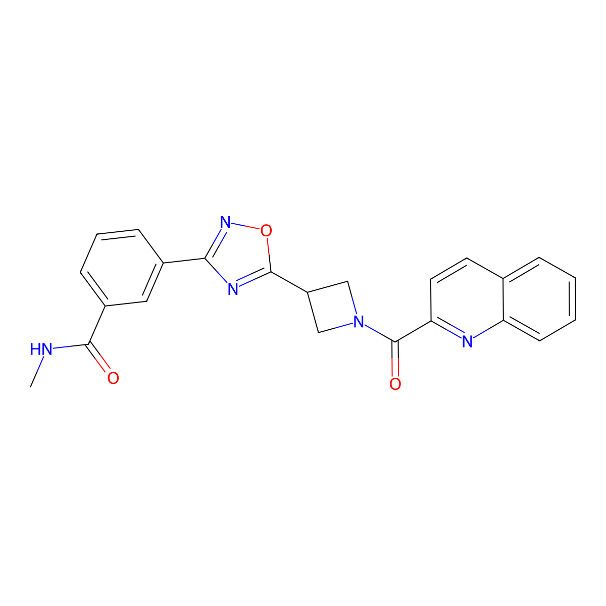 N-methyl-3-{5-[1-(quinoline-2-carbonyl)azetidin-3-yl]-1,2,4-oxadiazol-3-yl}benzamide molecular structure, CAS 1396791-80-2