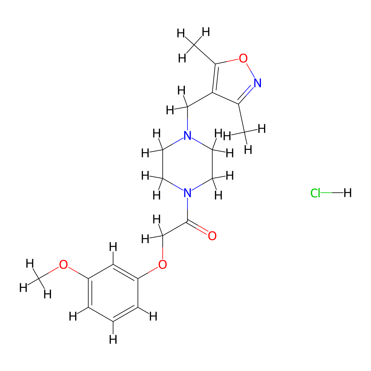 1-(4-((3,5-Dimethylisoxazol-4-yl)methyl)piperazin-1-yl)-2-(3-methoxyphenoxy)ethanone hydrochloride molecular structure, CAS 1396791-82-4