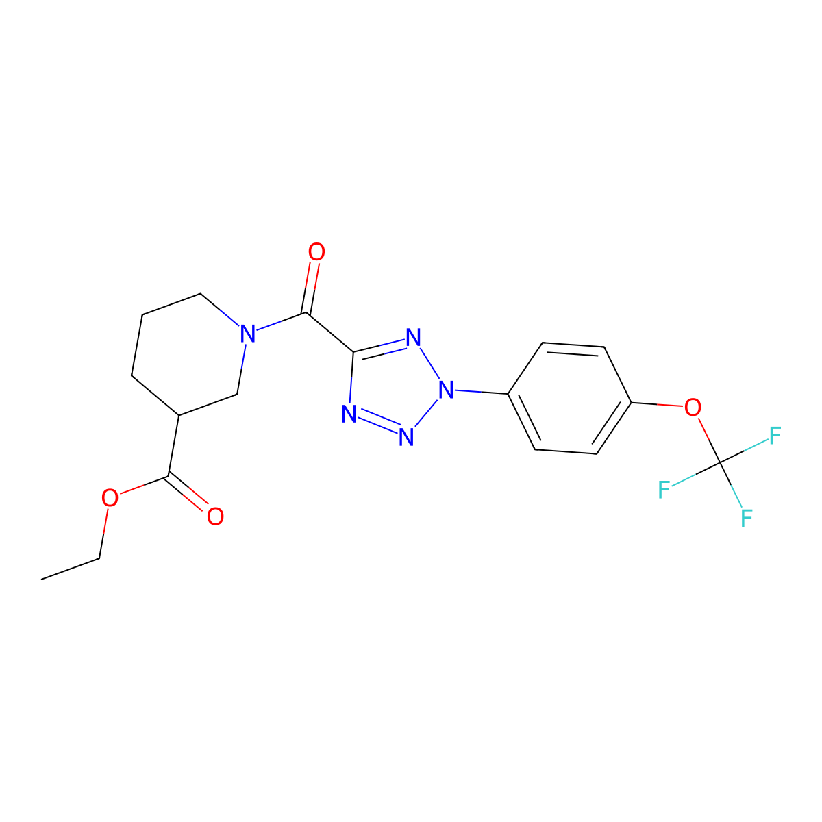 ethyl 1-(2-(4-(trifluoromethoxy)phenyl)-2H-tetrazole-5-carbonyl)piperidine-3-carboxylate molecular structure, CAS 1396791-83-5