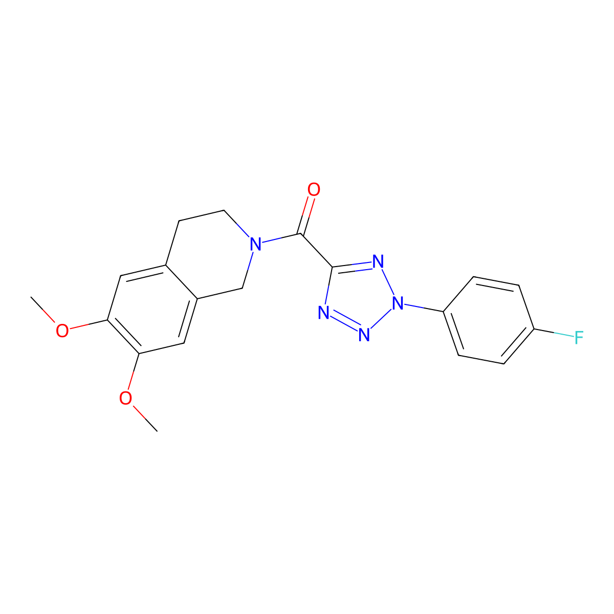 (6,7-dimethoxy-3,4-dihydroisoquinolin-2(1H)-yl)(2-(4-fluorophenyl)-2H-tetrazol-5-yl)methanone molecular structure, CAS 1396791-86-8