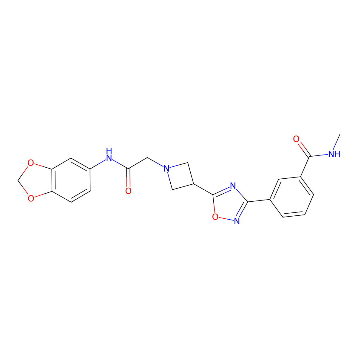 3-(5-(1-(2-(benzo[d][1,3]dioxol-5-ylamino)-2-oxoethyl)azetidin-3-yl)-1,2,4-oxadiazol-3-yl)-N-methylbenzamide molecular structure, CAS 1396791-87-9