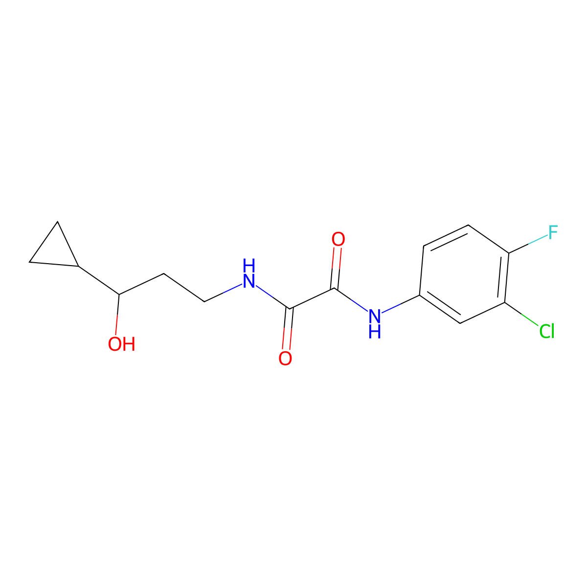 N1-(3-chloro-4-fluorophenyl)-N2-(3-cyclopropyl-3-hydroxypropyl)oxalamide molecular structure, CAS 1396791-92-6