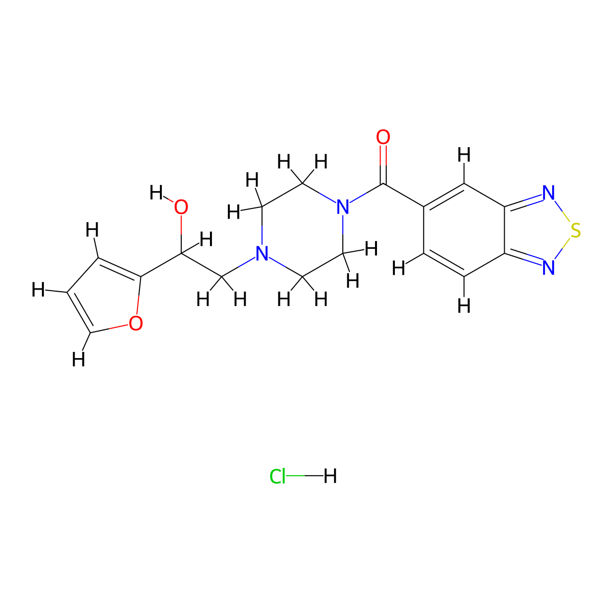 Benzo[c][1,2,5]thiadiazol-5-yl(4-(2-(furan-2-yl)-2-hydroxyethyl)piperazin-1-yl)methanone hydrochloride molecular structure, CAS 1396791-95-9