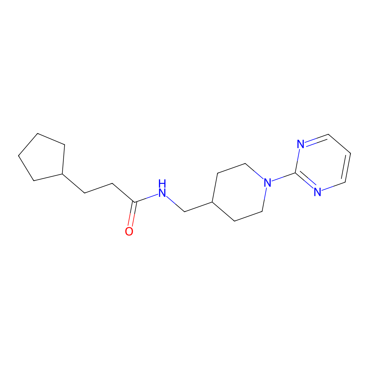3-cyclopentyl-N-{[1-(pyrimidin-2-yl)piperidin-4-yl]methyl}propanamide molecular structure, CAS 1396791-96-0