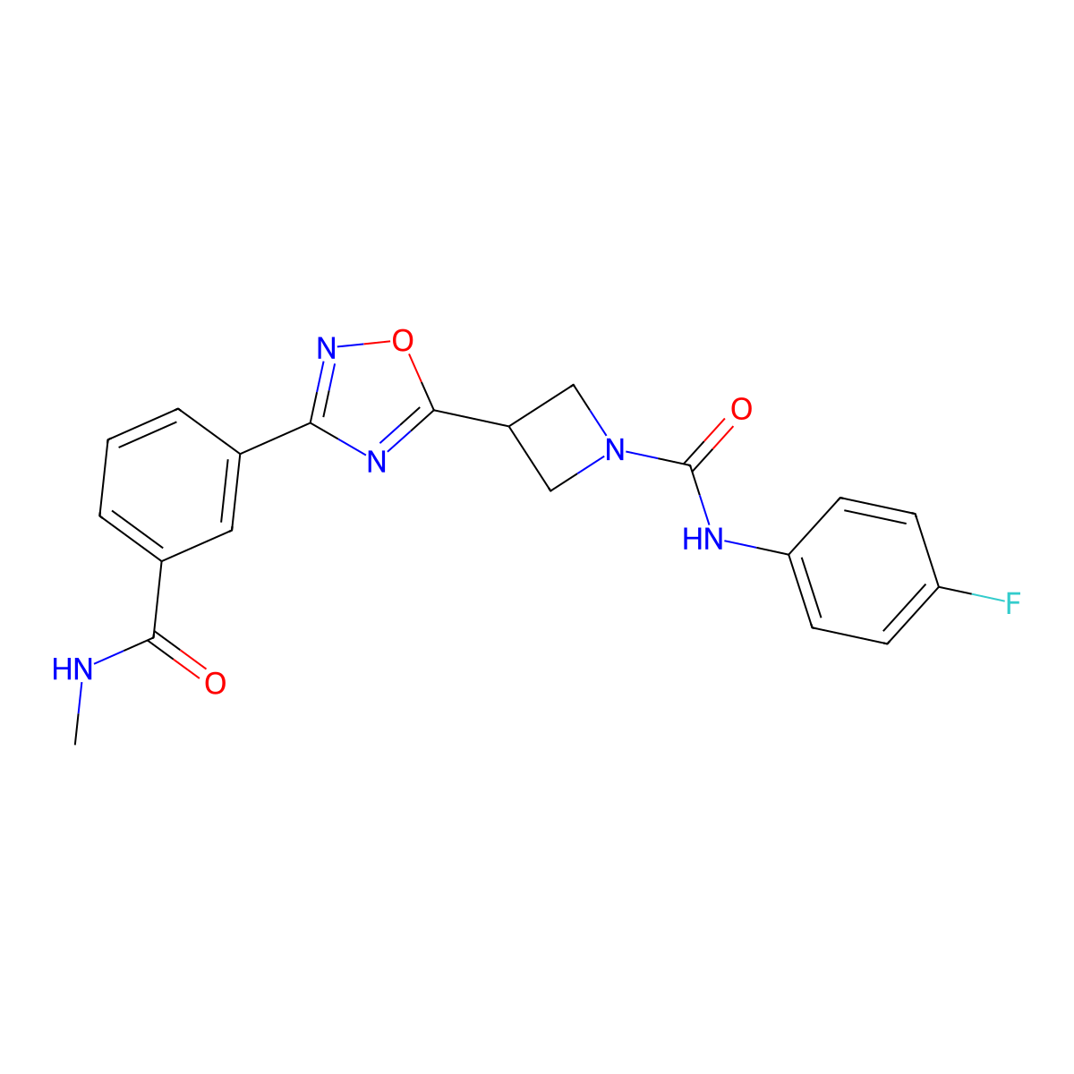 N-(4-fluorophenyl)-3-(3-(3-(methylcarbamoyl)phenyl)-1,2,4-oxadiazol-5-yl)azetidine-1-carboxamide molecular structure, CAS 1396791-98-2