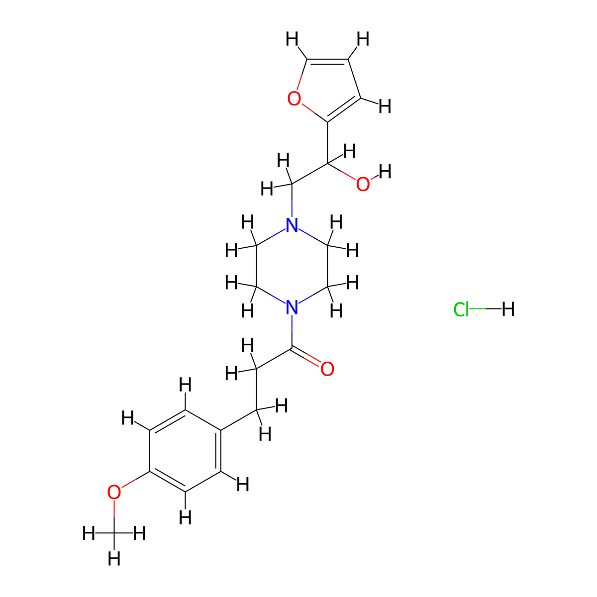 1-{4-[2-(Furan-2-YL)-2-hydroxyethyl]piperazin-1-YL}-3-(4-methoxyphenyl)propan-1-one hydrochloride molecular structure, CAS 1396792-14-5