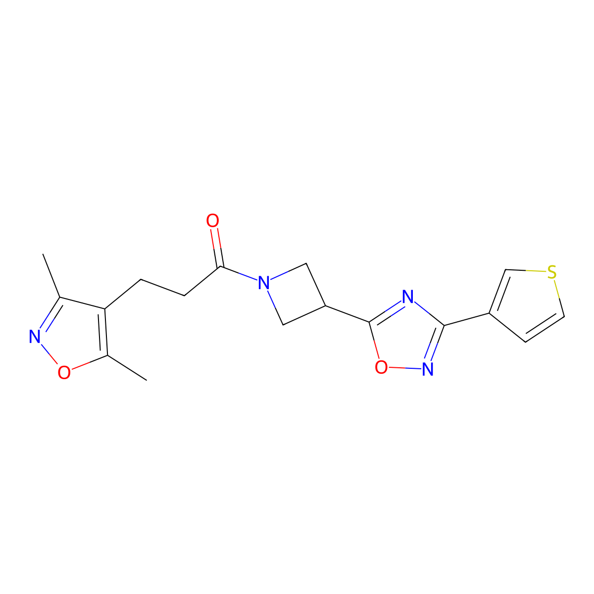 3-(3,5-Dimethylisoxazol-4-yl)-1-(3-(3-(thiophen-3-yl)-1,2,4-oxadiazol-5-yl)azetidin-1-yl)propan-1-one molecular structure, CAS 1396792-15-6
