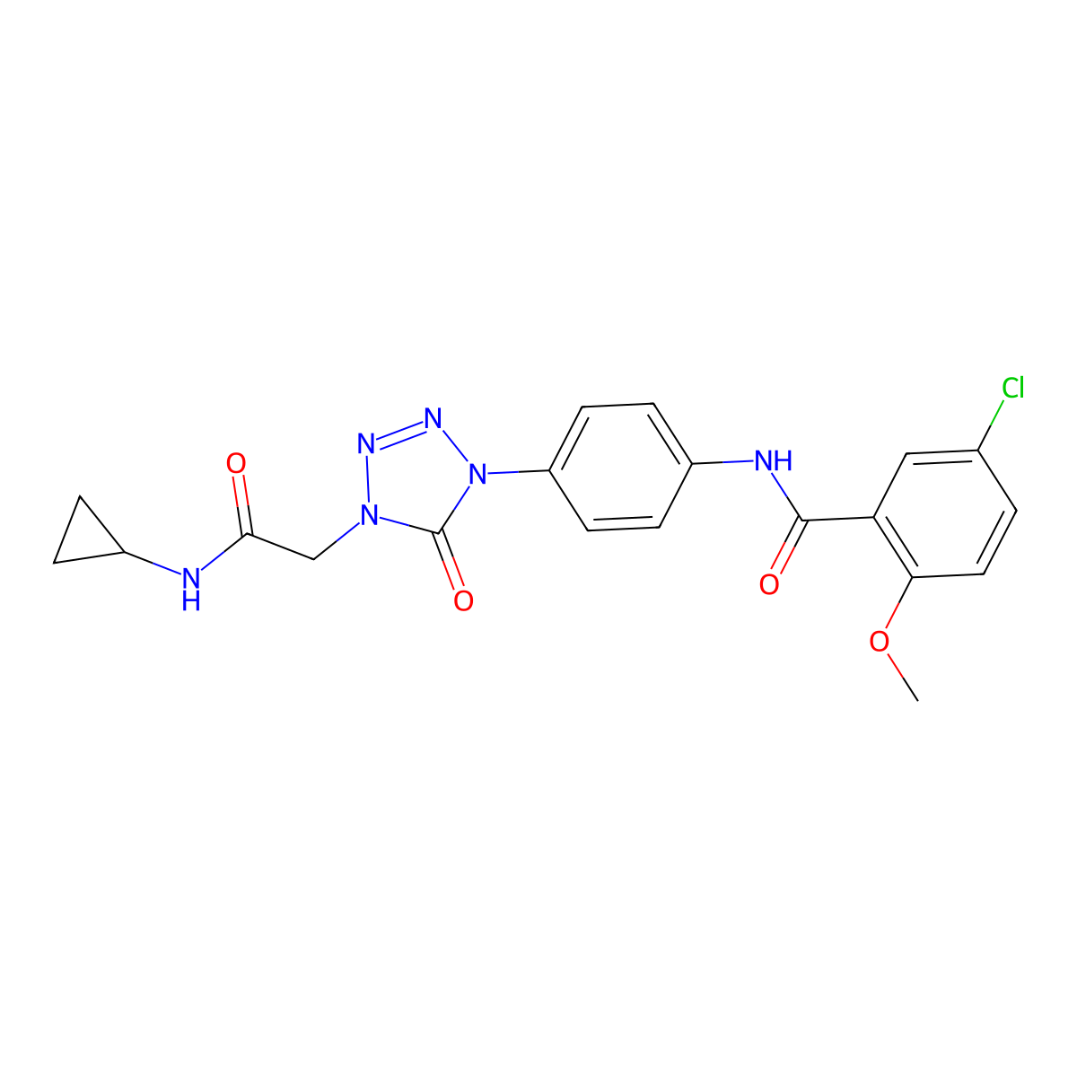 5-chloro-N-(4-(4-(2-(cyclopropylamino)-2-oxoethyl)-5-oxo-4,5-dihydro-1H-tetrazol-1-yl)phenyl)-2-methoxybenzamide molecular structure, CAS 1396792-29-2
