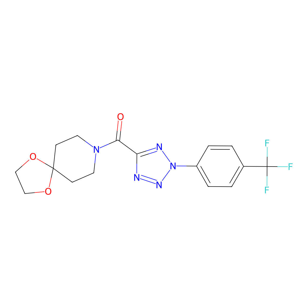 1,4-dioxa-8-azaspiro[4.5]decan-8-yl(2-(4-(trifluoromethyl)phenyl)-2H-tetrazol-5-yl)methanone molecular structure, CAS 1396792-30-5