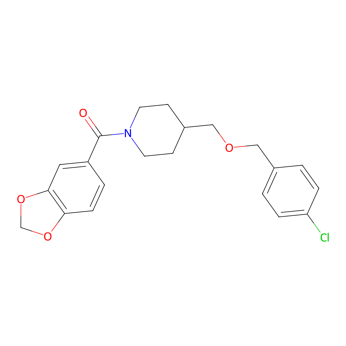 Benzo[d][1,3]dioxol-5-yl(4-(((4-chlorobenzyl)oxy)methyl)piperidin-1-yl)methanone molecular structure, CAS 1396792-34-9