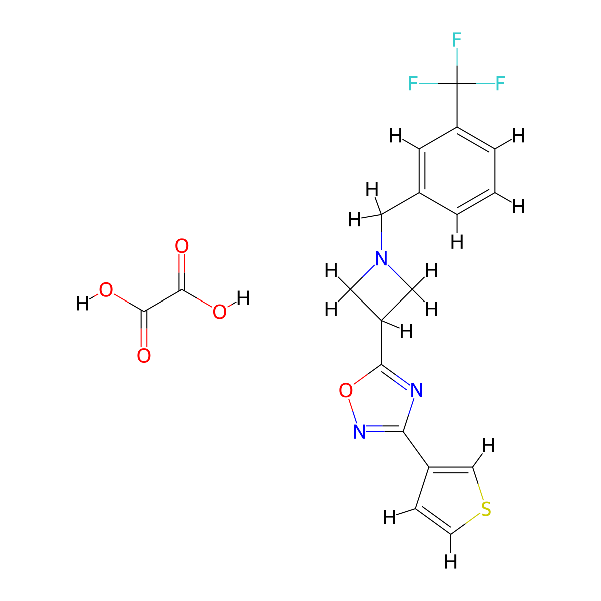 3-(Thiophen-3-yl)-5-(1-(3-(trifluoromethyl)benzyl)azetidin-3-yl)-1,2,4-oxadiazole oxalate molecular structure, CAS 1396792-39-4