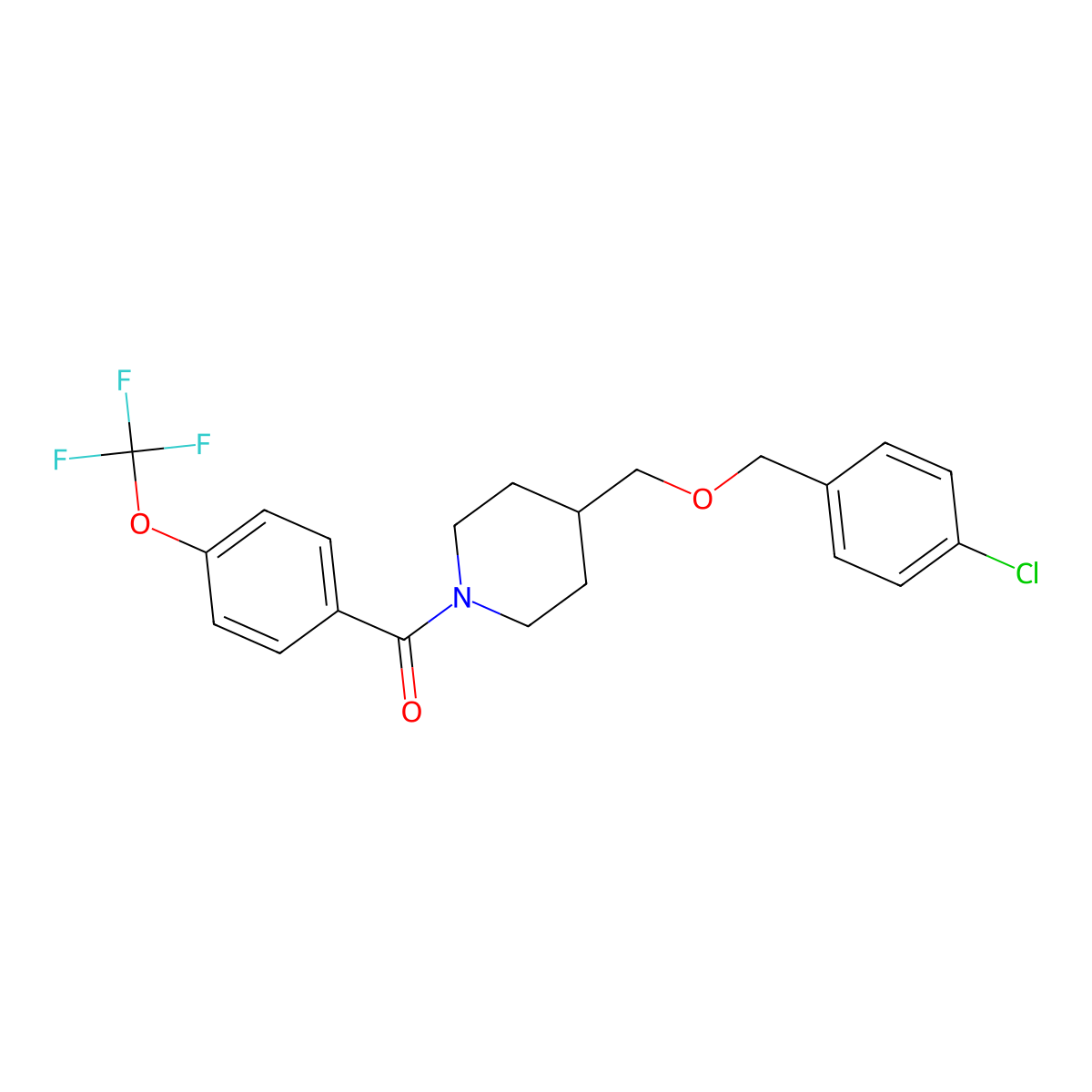(4-(((4-Chlorobenzyl)oxy)methyl)piperidin-1-yl)(4-(trifluoromethoxy)phenyl)methanone molecular structure, CAS 1396792-43-0