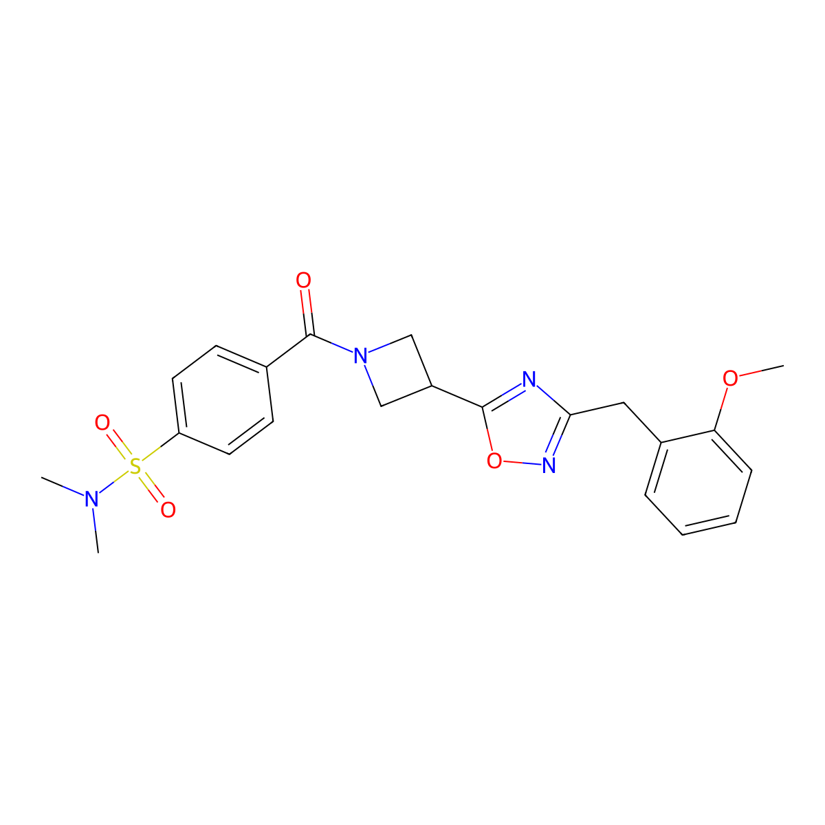 4-(3-(3-(2-methoxybenzyl)-1,2,4-oxadiazol-5-yl)azetidine-1-carbonyl)-N,N-dimethylbenzenesulfonamide molecular structure, CAS 1396792-46-3