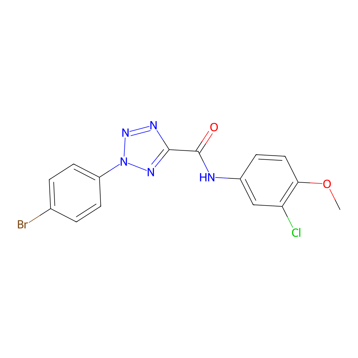 2-(4-bromophenyl)-N-(3-chloro-4-methoxyphenyl)-2H-tetrazole-5-carboxamide molecular structure, CAS 1396792-50-9