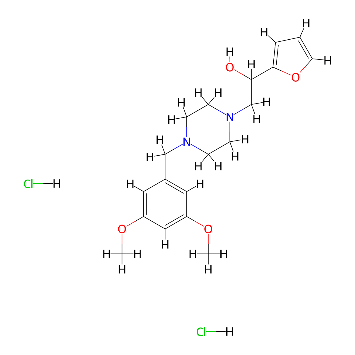 2-(4-(3,5-Dimethoxybenzyl)piperazin-1-yl)-1-(furan-2-yl)ethanol dihydrochloride molecular structure, CAS 1396792-51-0