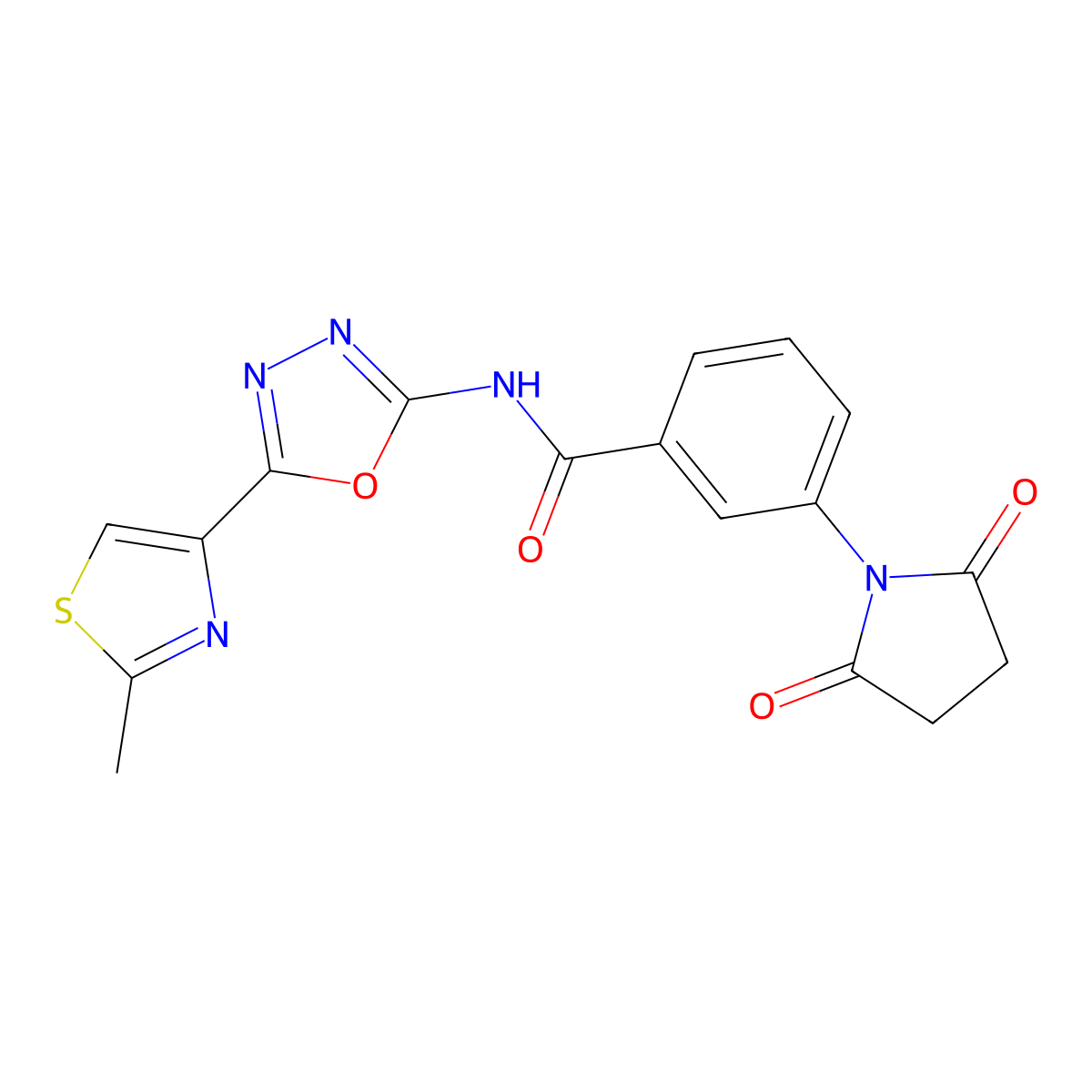 3-(2,5-dioxopyrrolidin-1-yl)-N-(5-(2-methylthiazol-4-yl)-1,3,4-oxadiazol-2-yl)benzamide molecular structure, CAS 1396792-52-1