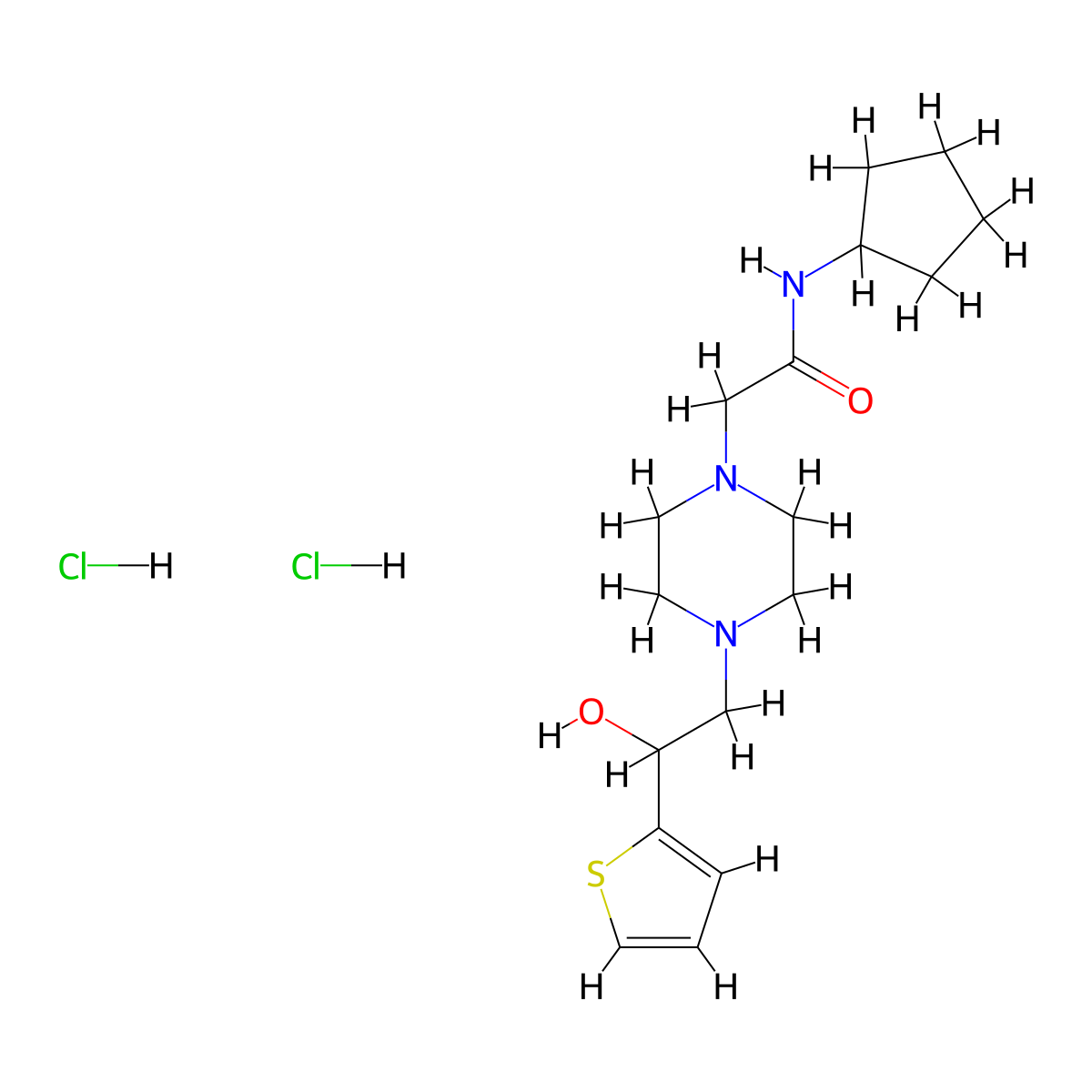 N-Cyclopentyl-2-{4-[2-hydroxy-2-(thiophen-2-YL)ethyl]piperazin-1-YL}acetamide dihydrochloride molecular structure, CAS 1396792-57-6