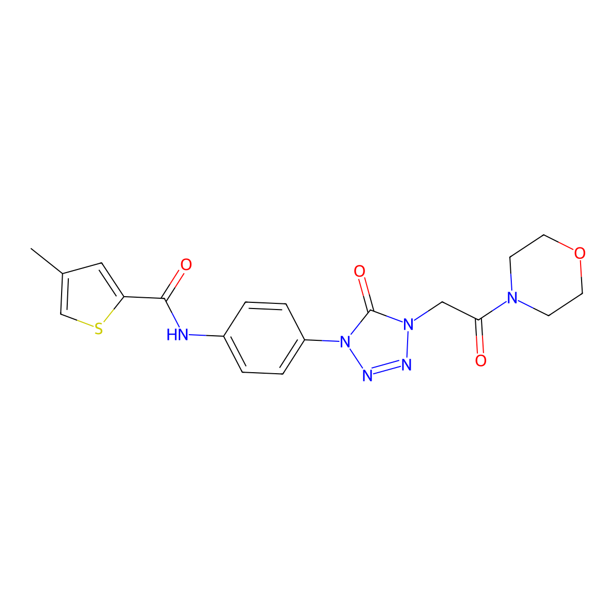 4-methyl-N-(4-(4-(2-morpholino-2-oxoethyl)-5-oxo-4,5-dihydro-1H-tetrazol-1-yl)phenyl)thiophene-2-carboxamide molecular structure, CAS 1396792-59-8