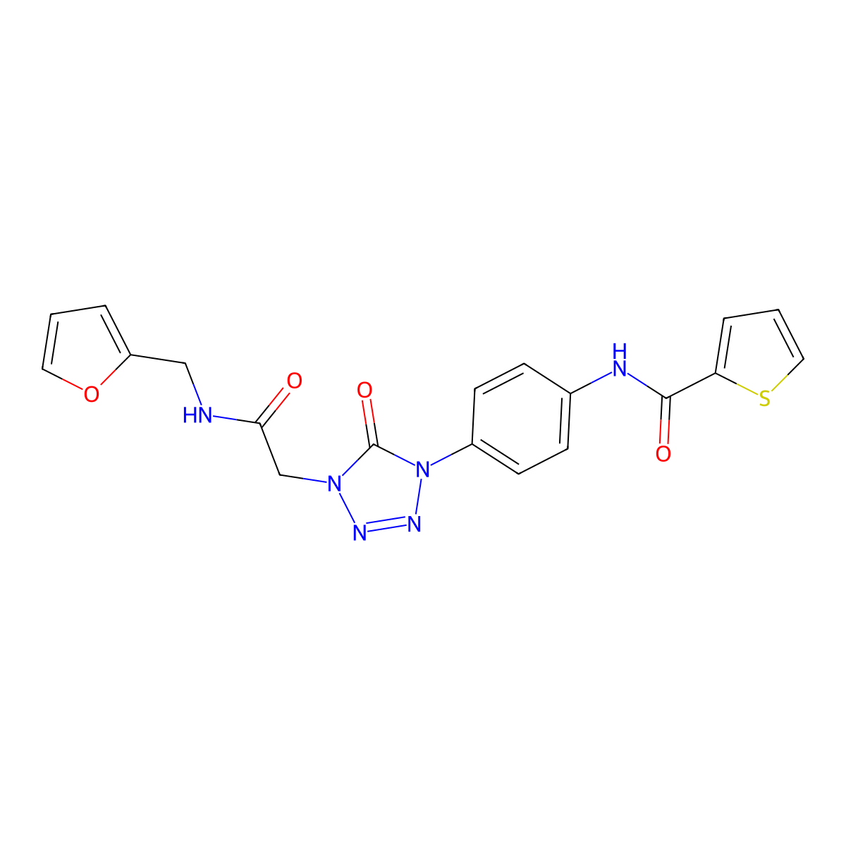 N-(4-(4-(2-((furan-2-ylmethyl)amino)-2-oxoethyl)-5-oxo-4,5-dihydro-1H-tetrazol-1-yl)phenyl)thiophene-2-carboxamide molecular structure, CAS 1396792-66-7