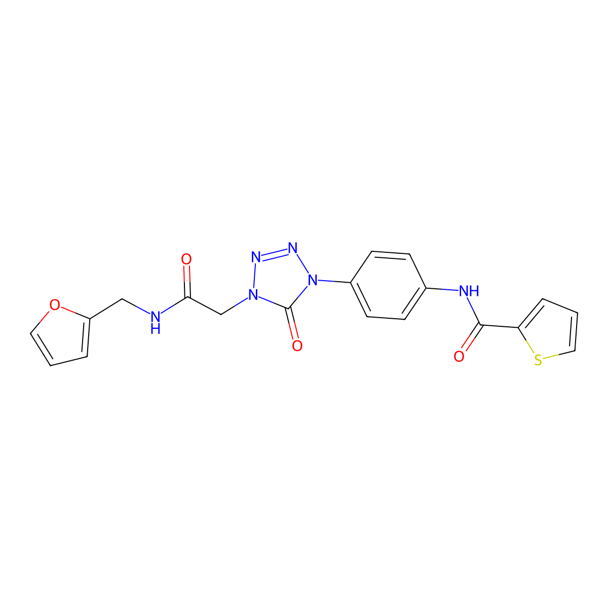 N-(4-(4-(2-((furan-2-ylmethyl)amino)-2-oxoethyl)-5-oxo-4,5-dihydro-1H-tetrazol-1-yl)phenyl)thiophene-2-carboxamide molecular structure, CAS 1396792-66-7