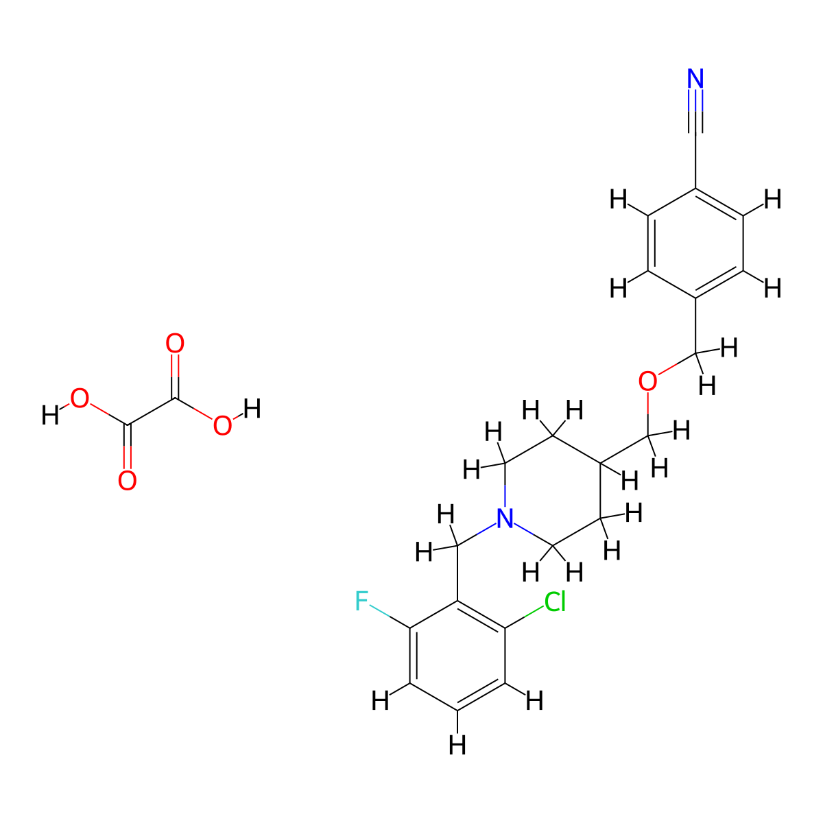 4-(((1-(2-Chloro-6-fluorobenzyl)piperidin-4-yl)methoxy)methyl)benzonitrile oxalate molecular structure, CAS 1396792-74-7