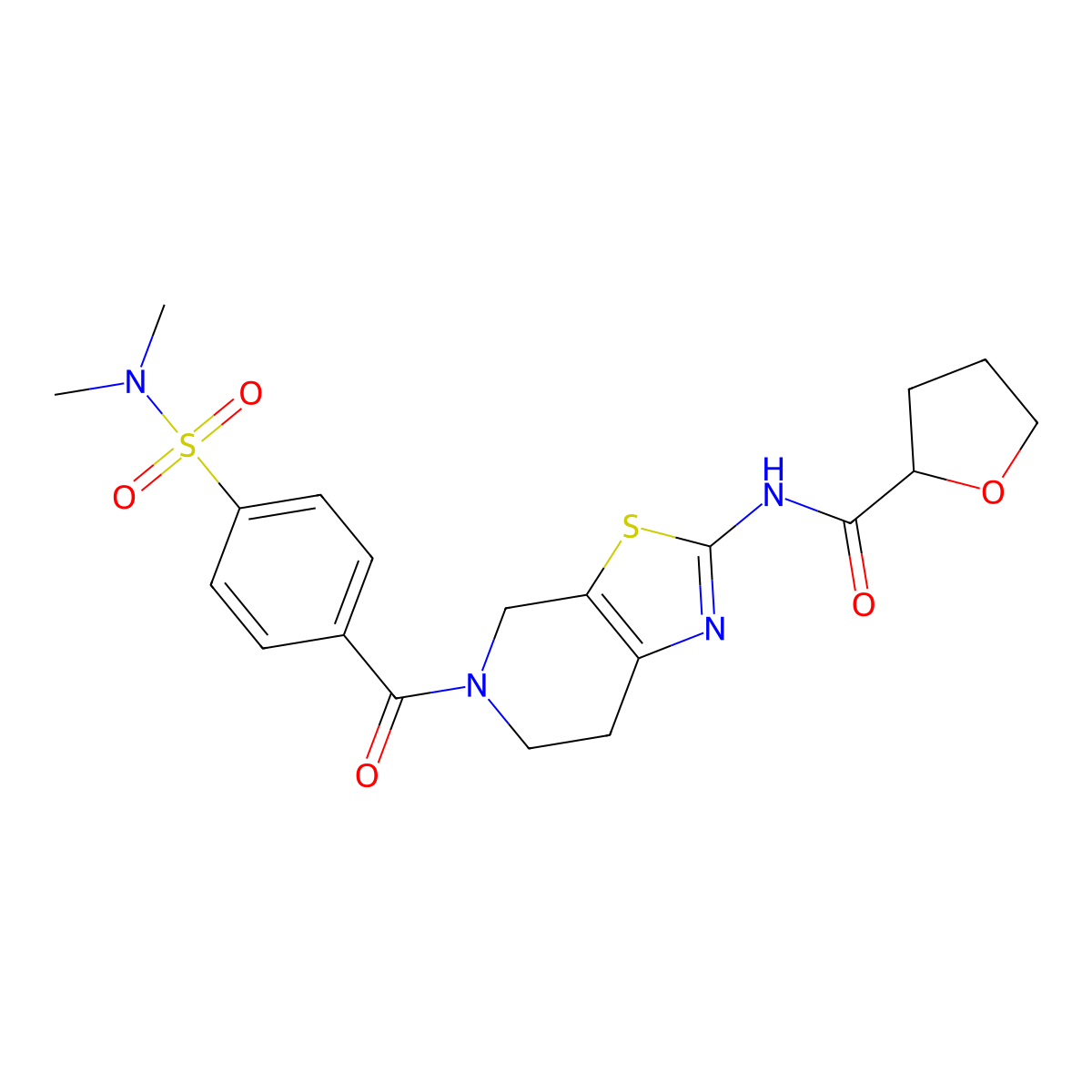 N-(5-(4-(N,N-dimethylsulfamoyl)benzoyl)-4,5,6,7-tetrahydrothiazolo[5,4-c]pyridin-2-yl)tetrahydrofuran-2-carboxamide molecular structure, CAS 1396792-84-9