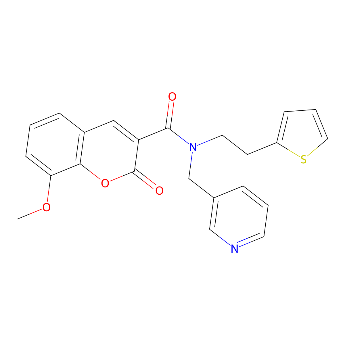 8-methoxy-2-oxo-N-(pyridin-3-ylmethyl)-N-(2-(thiophen-2-yl)ethyl)-2H-chromene-3-carboxamide molecular structure, CAS 1396792-88-3