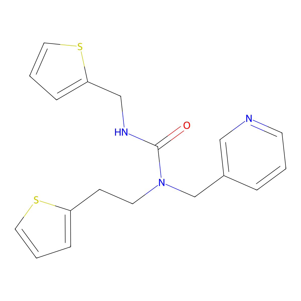 1-(Pyridin-3-ylmethyl)-1-(2-(thiophen-2-yl)ethyl)-3-(thiophen-2-ylmethyl)urea molecular structure, CAS 1396792-95-2
