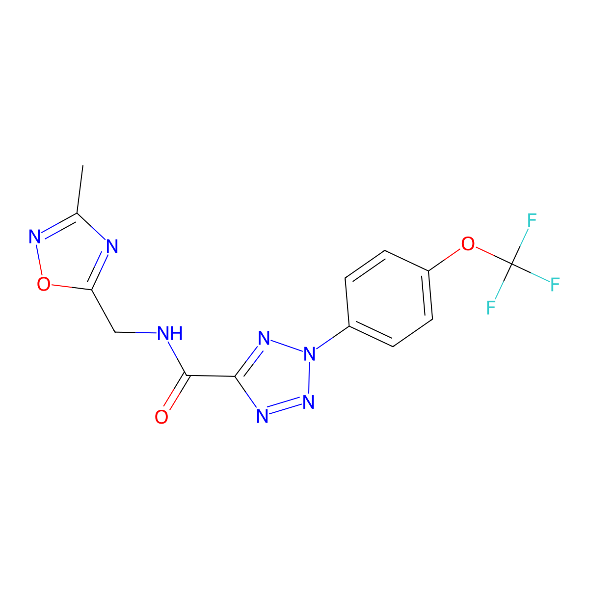 N-((3-methyl-1,2,4-oxadiazol-5-yl)methyl)-2-(4-(trifluoromethoxy)phenyl)-2H-tetrazole-5-carboxamide molecular structure, CAS 1396793-03-5
