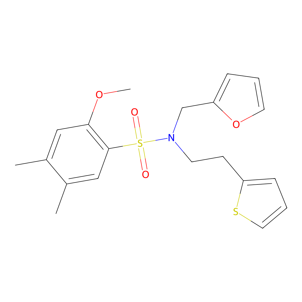 N-(furan-2-ylmethyl)-2-methoxy-4,5-dimethyl-N-(2-(thiophen-2-yl)ethyl)benzenesulfonamide molecular structure, CAS 1396793-06-8