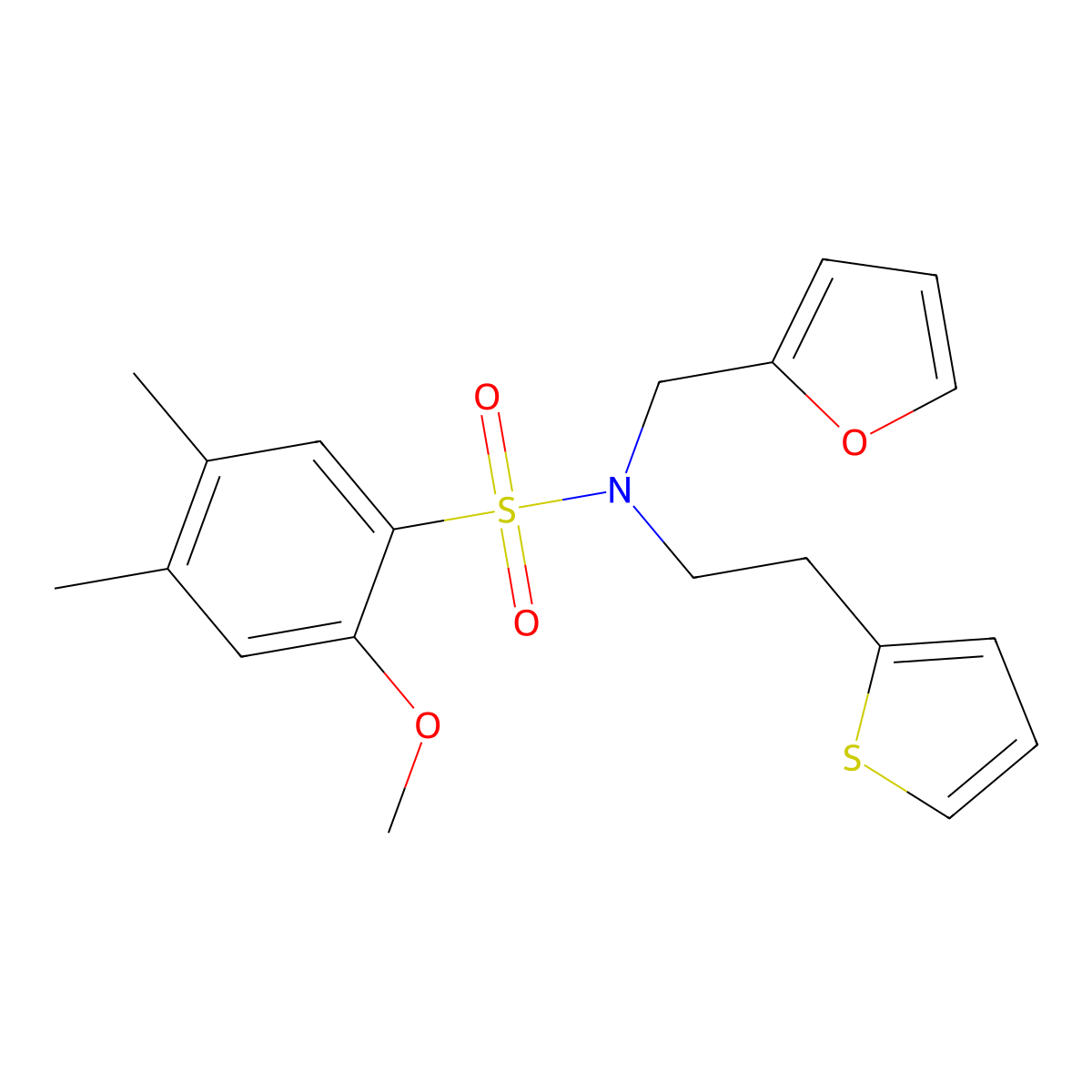 N-(furan-2-ylmethyl)-2-methoxy-4,5-dimethyl-N-(2-(thiophen-2-yl)ethyl)benzenesulfonamide molecular structure, CAS 1396793-06-8