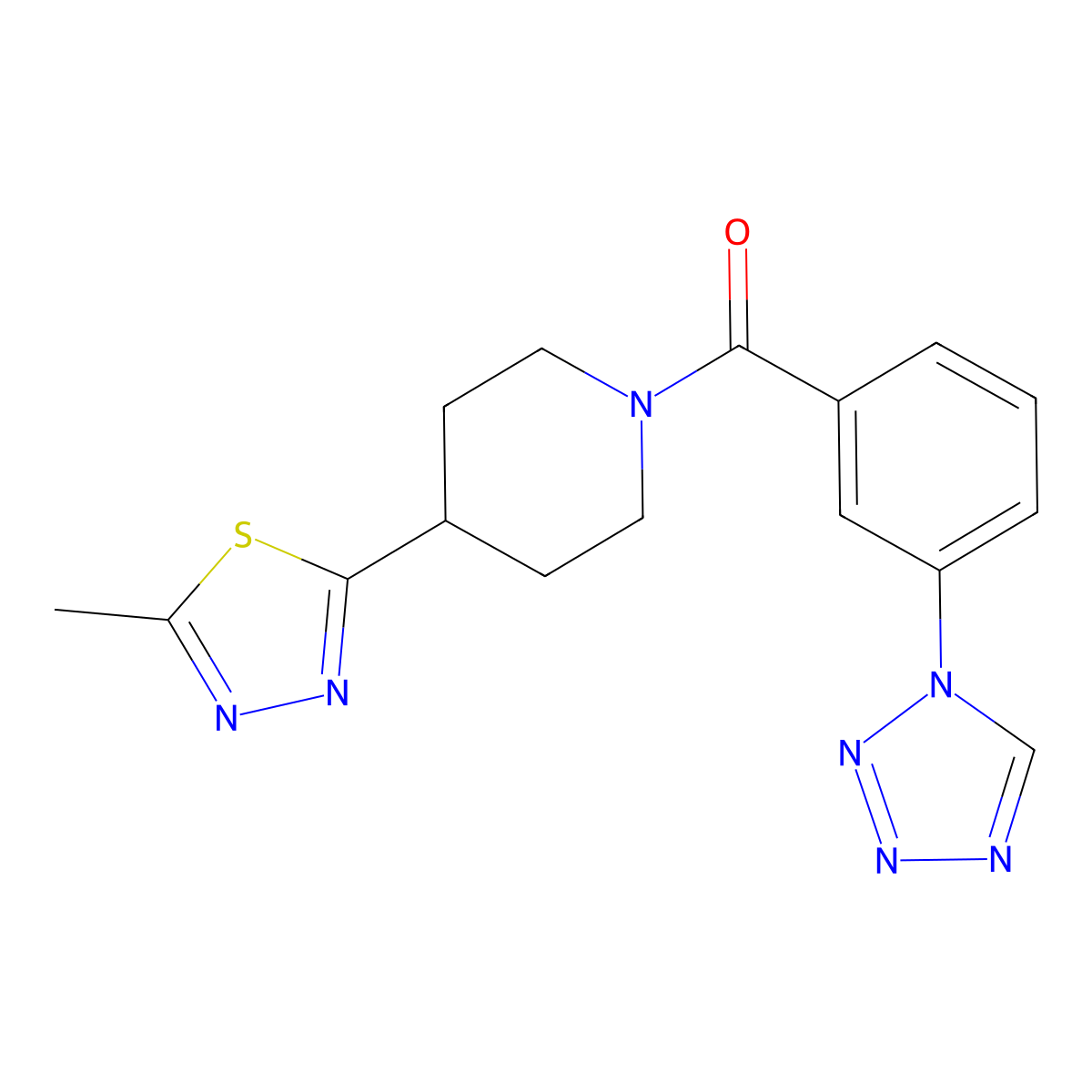 (3-(1H-tetrazol-1-yl)phenyl)(4-(5-methyl-1,3,4-thiadiazol-2-yl)piperidin-1-yl)methanone molecular structure, CAS 1396793-09-1