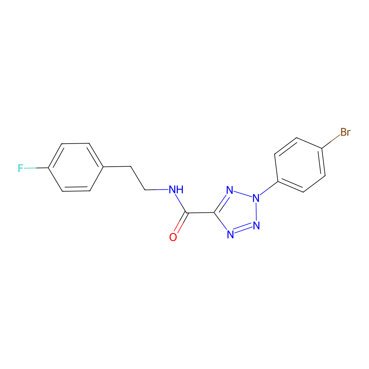 2-(4-bromophenyl)-N-(4-fluorophenethyl)-2H-tetrazole-5-carboxamide molecular structure, CAS 1396793-10-4