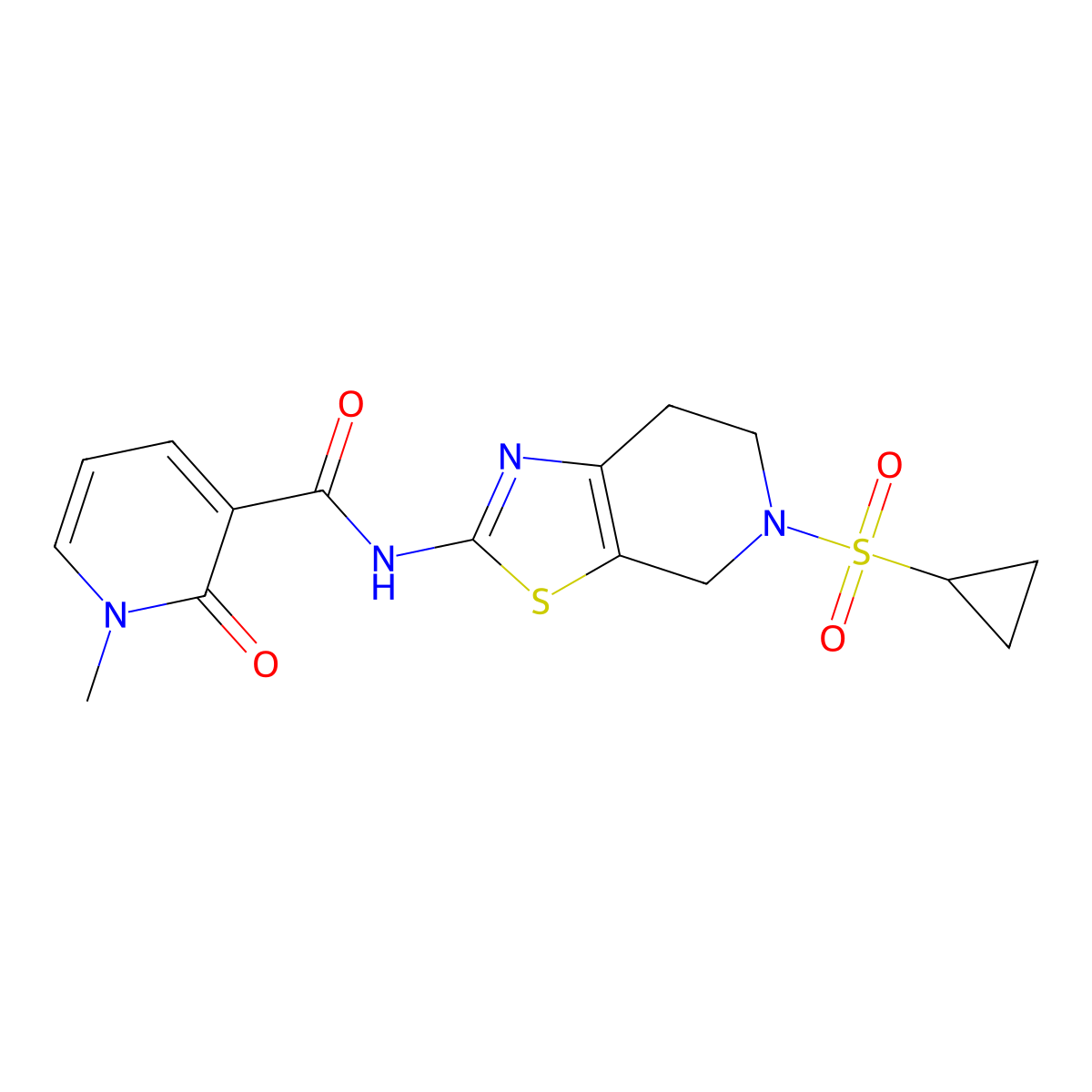 N-(5-(cyclopropylsulfonyl)-4,5,6,7-tetrahydrothiazolo[5,4-c]pyridin-2-yl)-1-methyl-2-oxo-1,2-dihydropyridine-3-carboxamide molecular structure, CAS 1396793-14-8