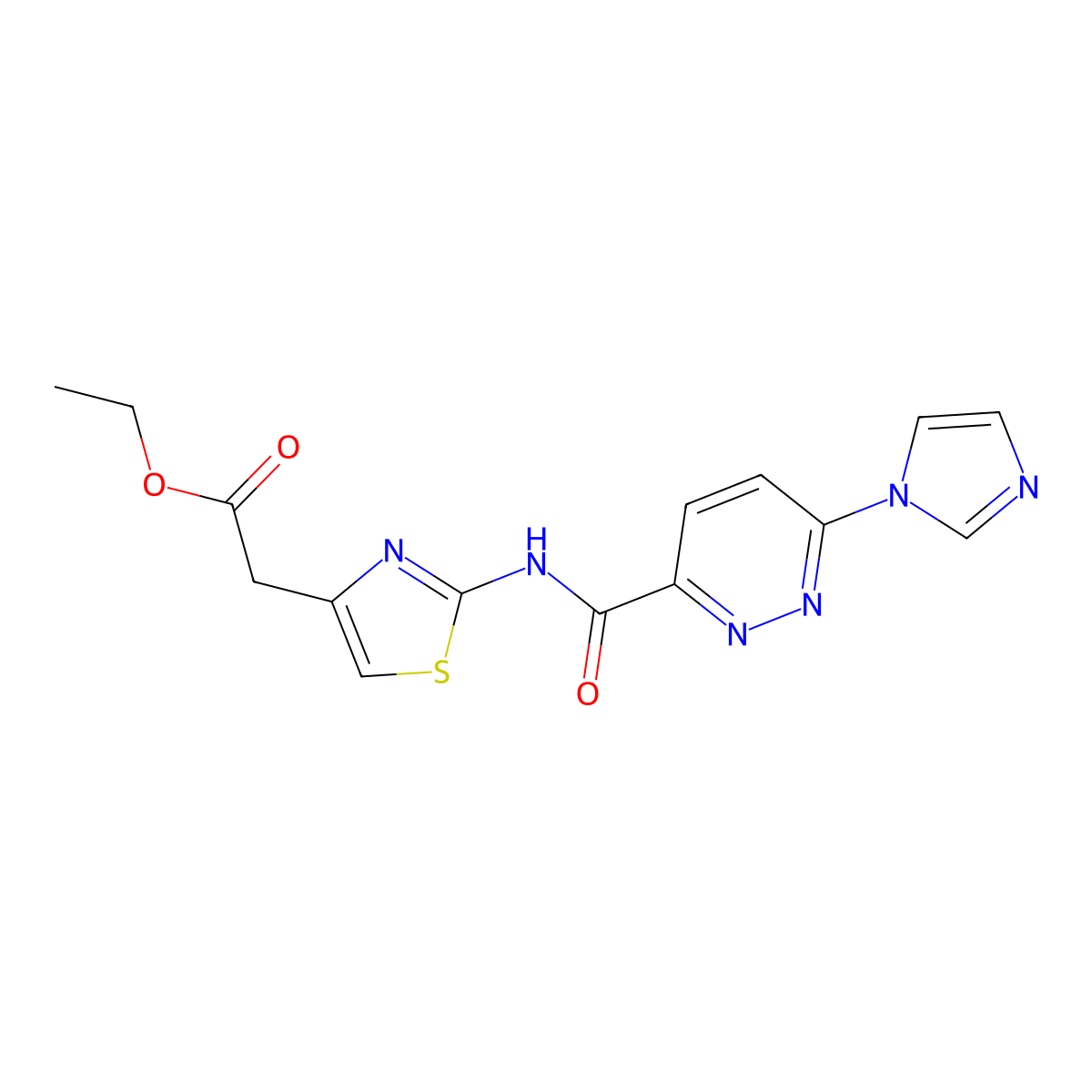 ethyl 2-(2-(6-(1H-imidazol-1-yl)pyridazine-3-carboxamido)thiazol-4-yl)acetate molecular structure, CAS 1396793-15-9