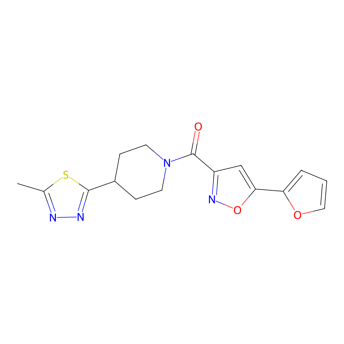 (5-(Furan-2-yl)isoxazol-3-yl)(4-(5-methyl-1,3,4-thiadiazol-2-yl)piperidin-1-yl)methanone molecular structure, CAS 1396793-16-0