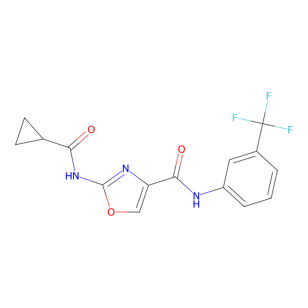 2-(cyclopropanecarboxamido)-N-(3-(trifluoromethyl)phenyl)oxazole-4-carboxamide molecular structure, CAS 1396793-18-2
