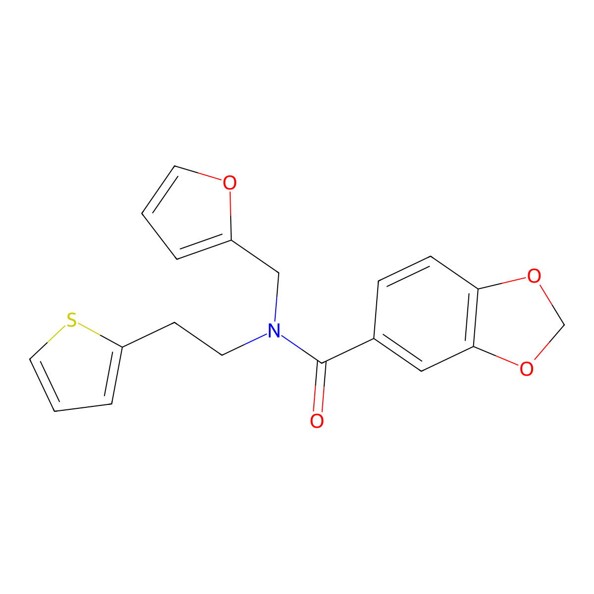N-(furan-2-ylmethyl)-N-(2-(thiophen-2-yl)ethyl)benzo[d][1,3]dioxole-5-carboxamide molecular structure, CAS 1396793-19-3