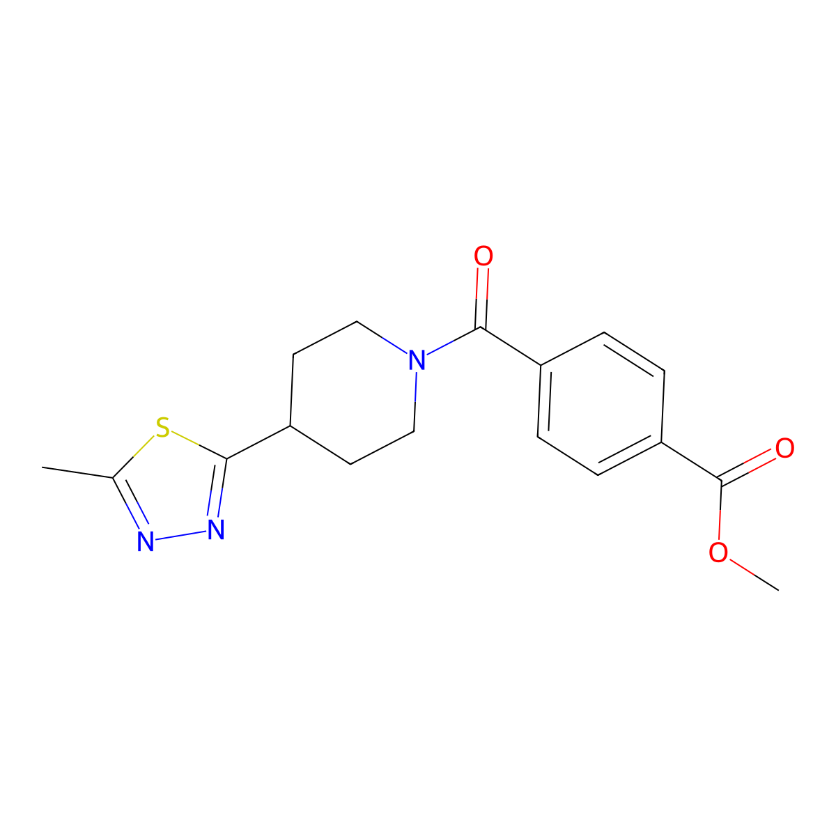 Methyl 4-[4-(5-methyl-1,3,4-thiadiazol-2-yl)piperidine-1-carbonyl]benzoate molecular structure, CAS 1396793-21-7