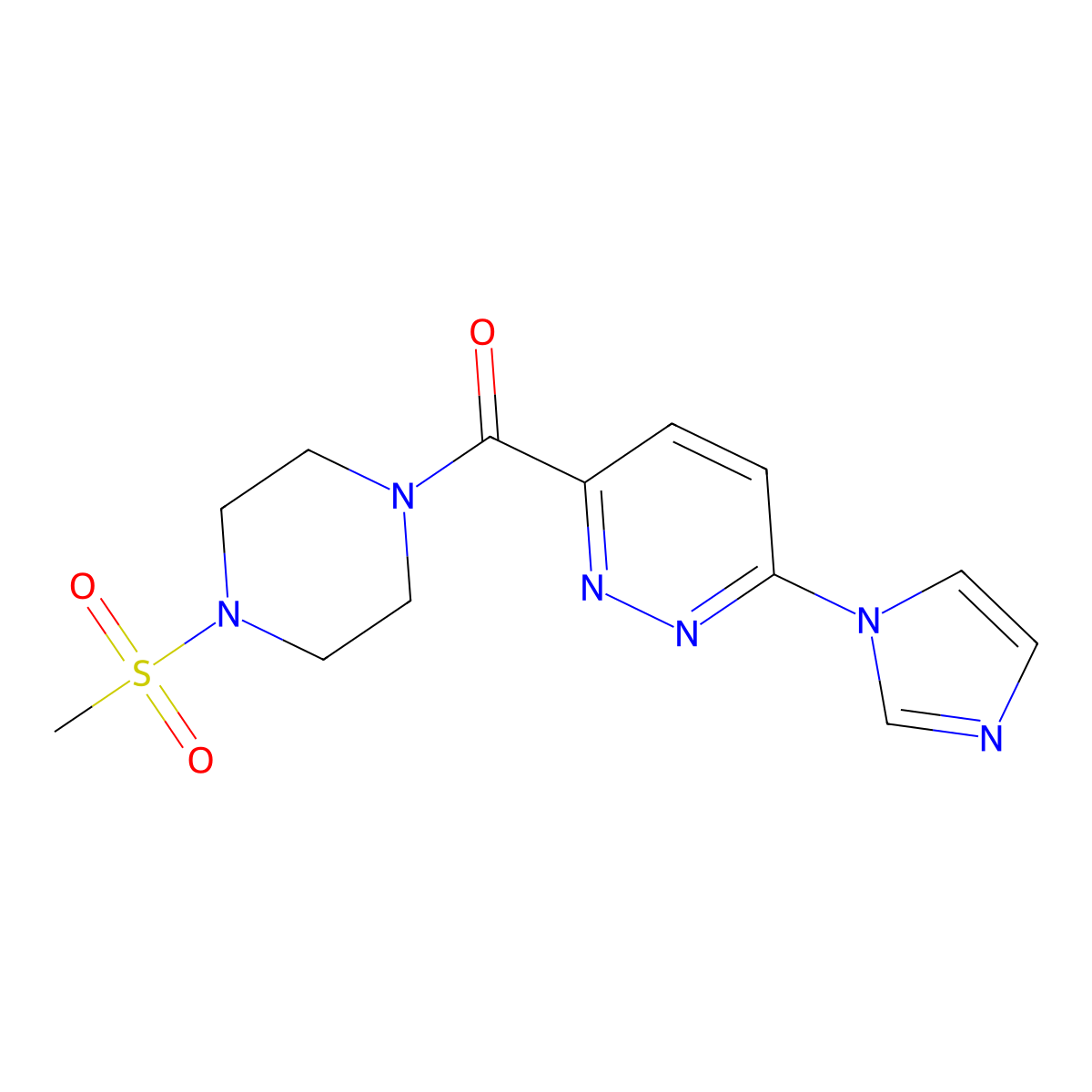 (6-(1H-imidazol-1-yl)pyridazin-3-yl)(4-(methylsulfonyl)piperazin-1-yl)methanone molecular structure, CAS 1396793-22-8